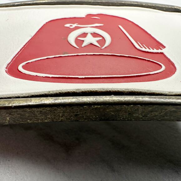 Vintage Shriners Fez Belt Buckle Red White Insert Masonic ✨ - Picture 4 of 10
